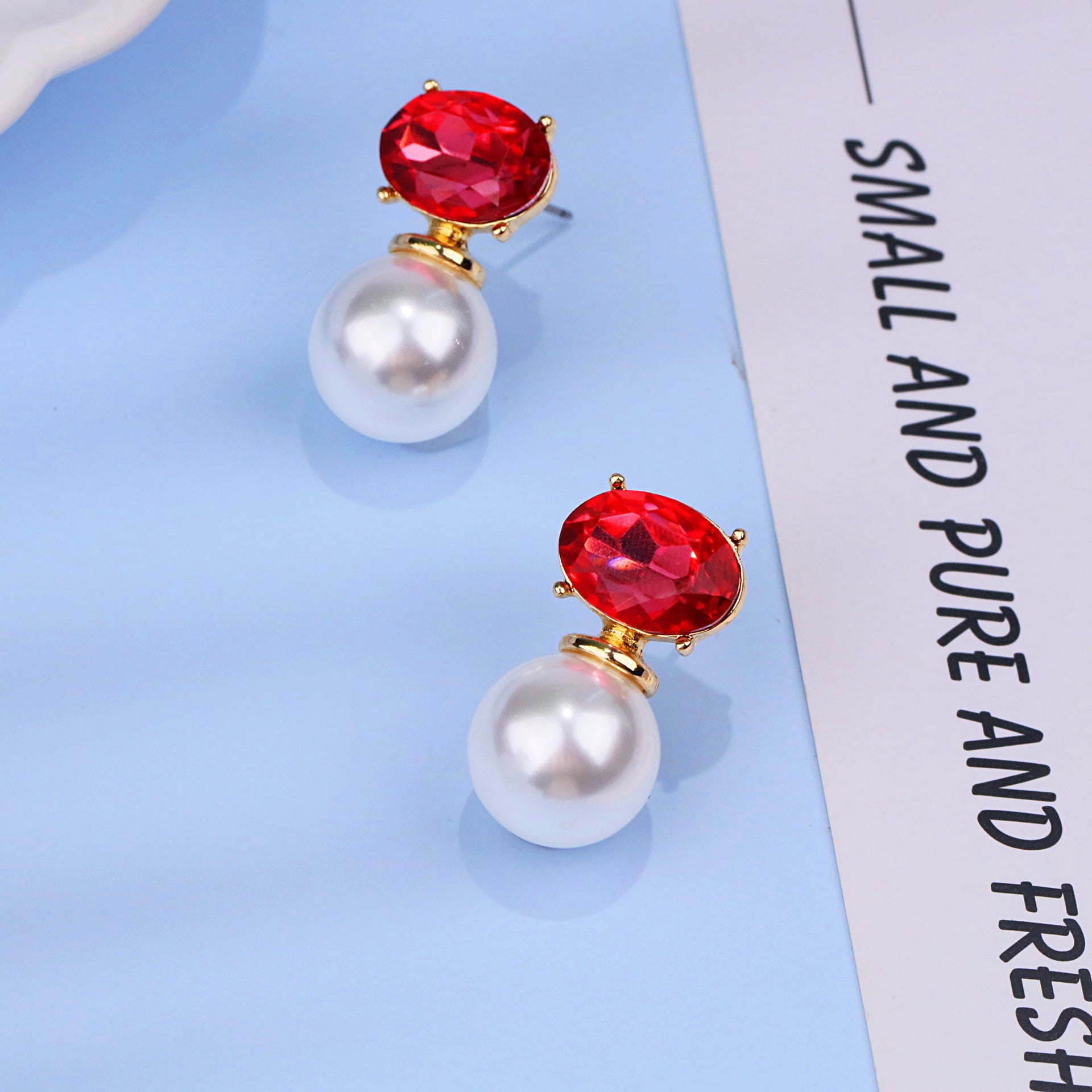 Wholesale Red Rhinestone Pearl Earrings