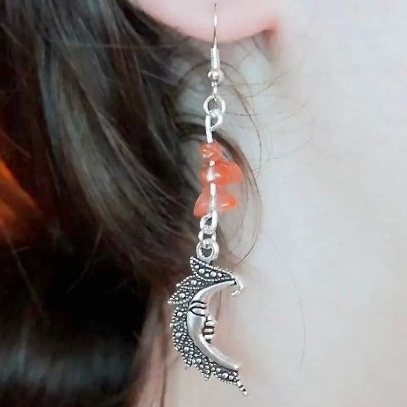 Wholesale sun and moon  colorful small stone pendant earrings