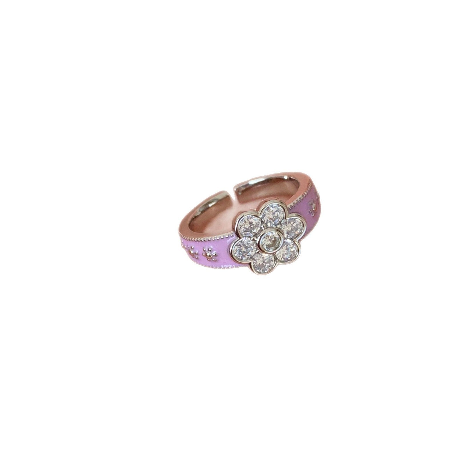 Wholesale Light luxury taro flower ring inlaid with diamond oil drop purple female ring jewelry
