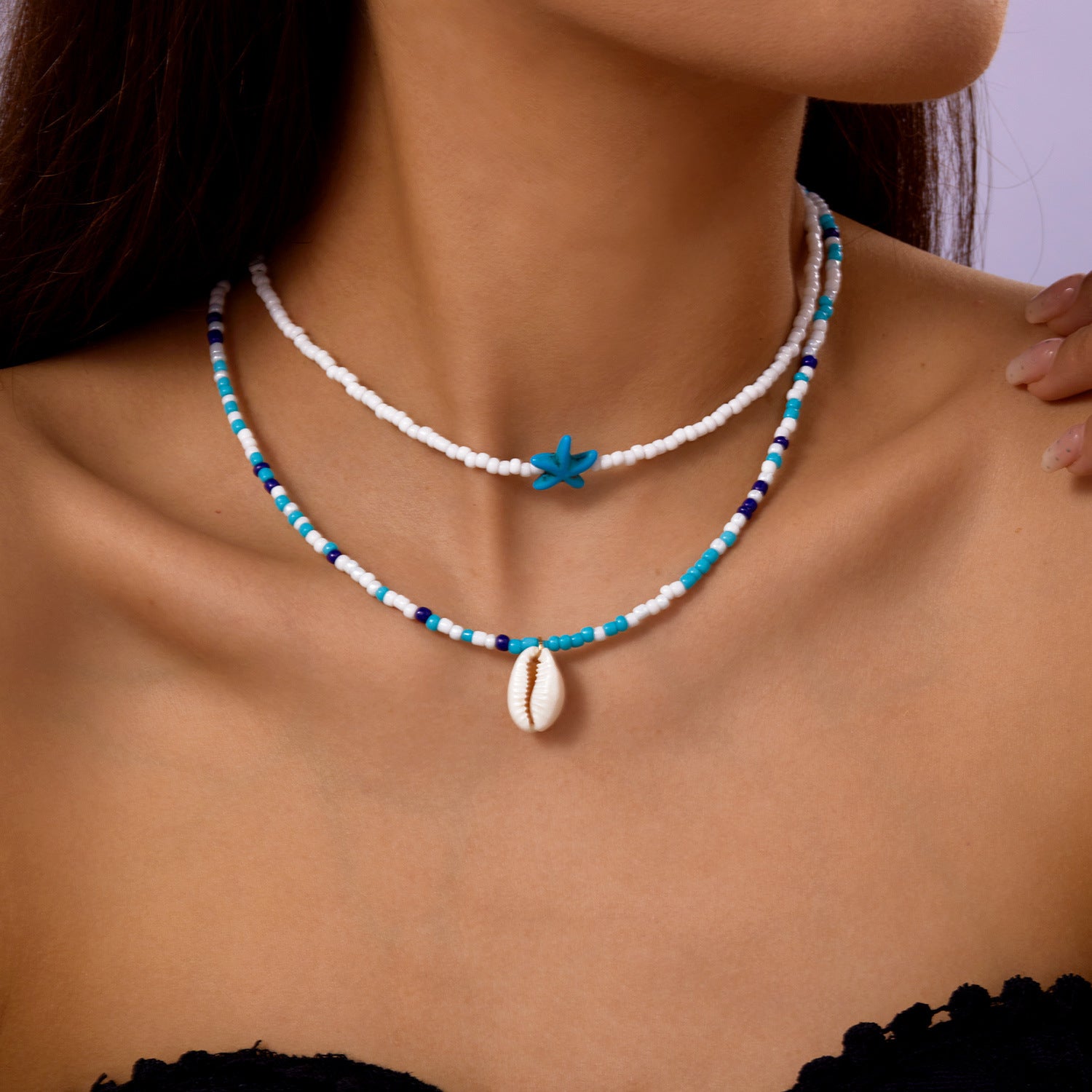 Wholesale Beach Shell Necklace Shell Double Layer Overlapping Necklace Clavicle Chain