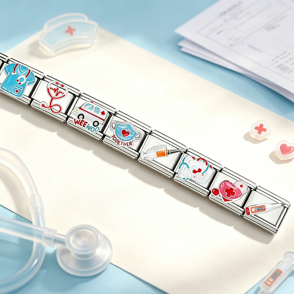 Wholesale Nurse Themed Stainless Steel Modular Bracelet With Ambulance Charm DIY Bangle Gift For Everyday Wear
