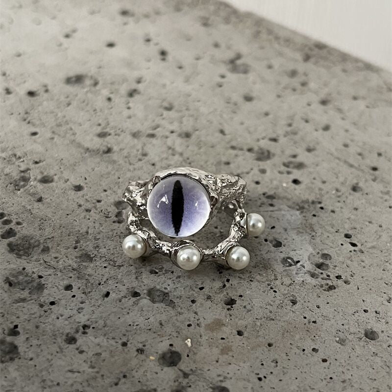 Wholesale metal double cat's eye pearl ring
