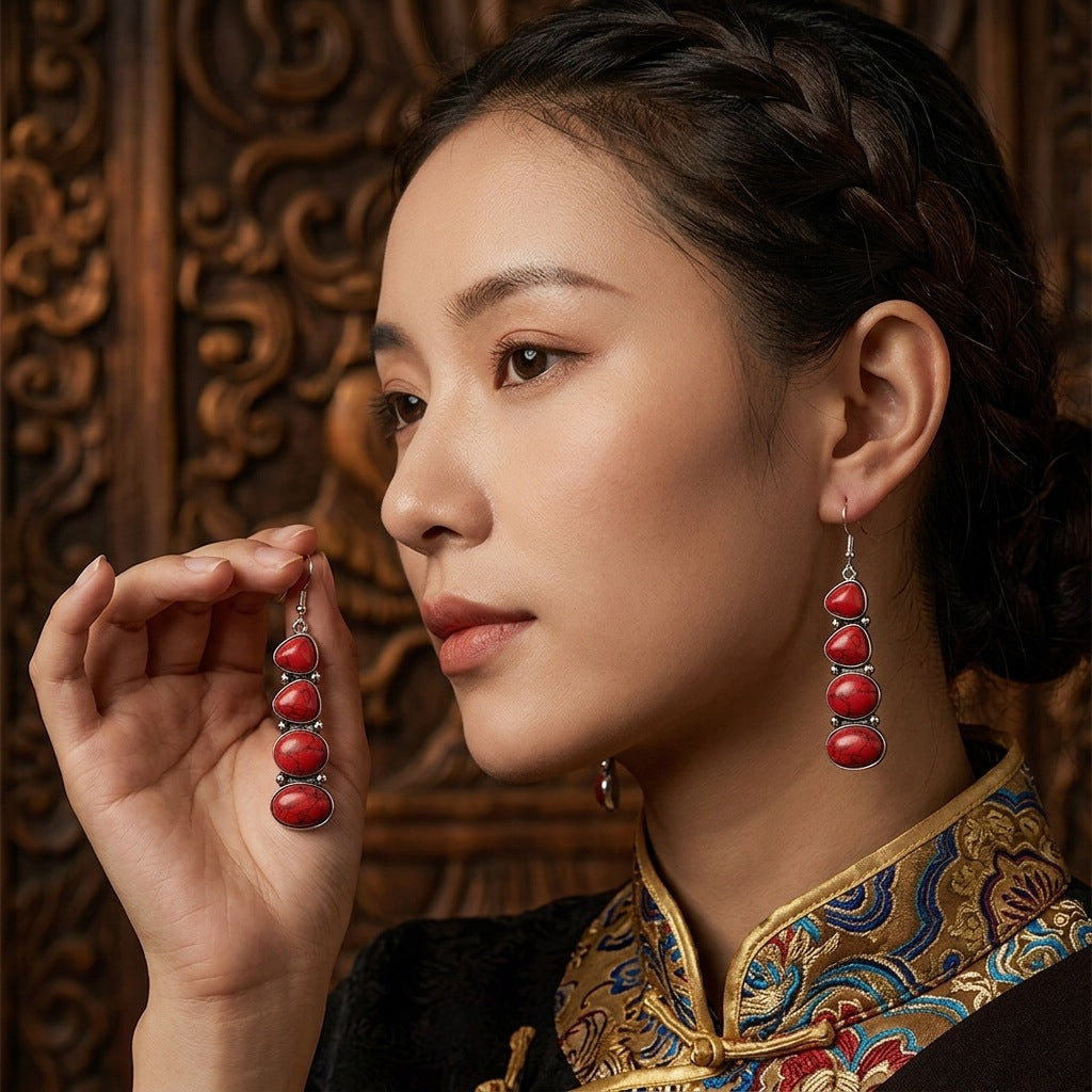 Wholesale Bohemian Vintage Tassel Earrings Geometric Zinc Alloy Electroplated Party Wear Jewelry