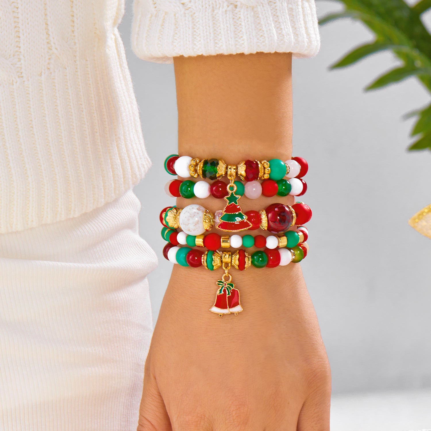 Wholesale Christmas  Elk Beaded Multi-Layer Bracelet