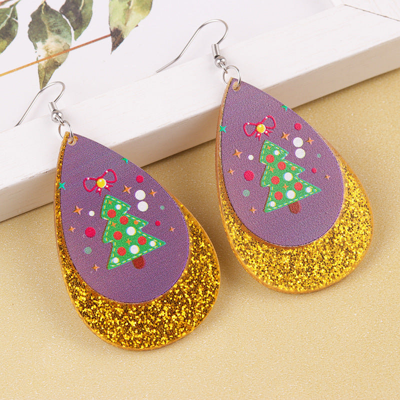 Wholesale  Christmas acrylic Sika deer Christmas tree old man drop shaped earrings