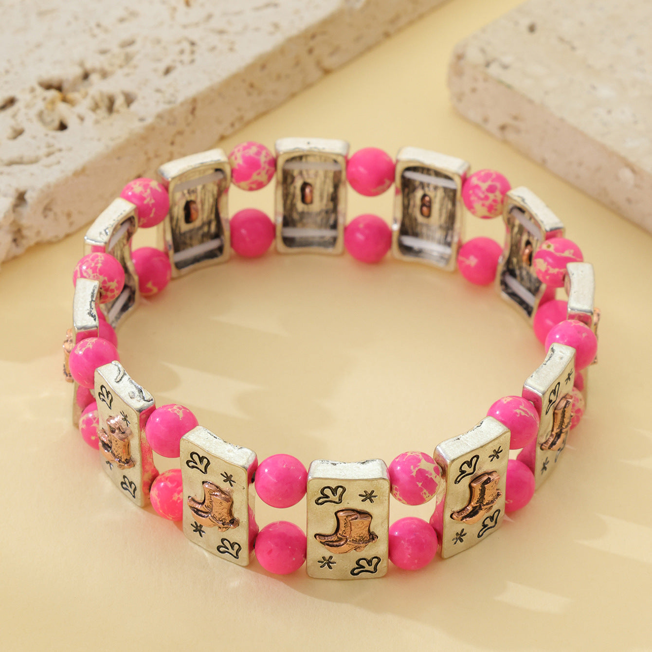 Wholesale Vintage Geometric Elastic Bead Bracelet,  Zinc Alloy,  Everyday Jewelry Accessory