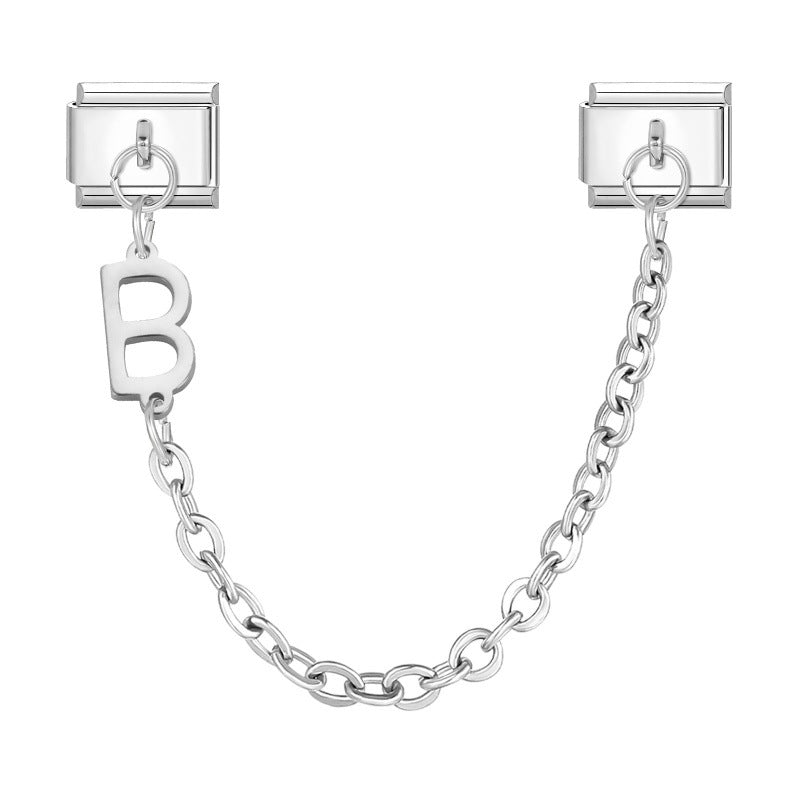 Wholesale Steel Color Letter Double Pendant DIY Fashion Italian Exquisite Creative Retro Module Bracelet Accessories Jewelry