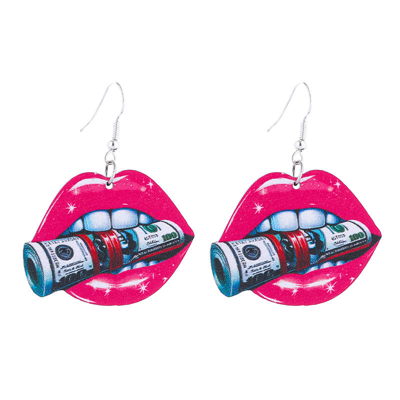 Wholesale  wooden Valentine's Day earrings  lips pink love xoxo letter earrings