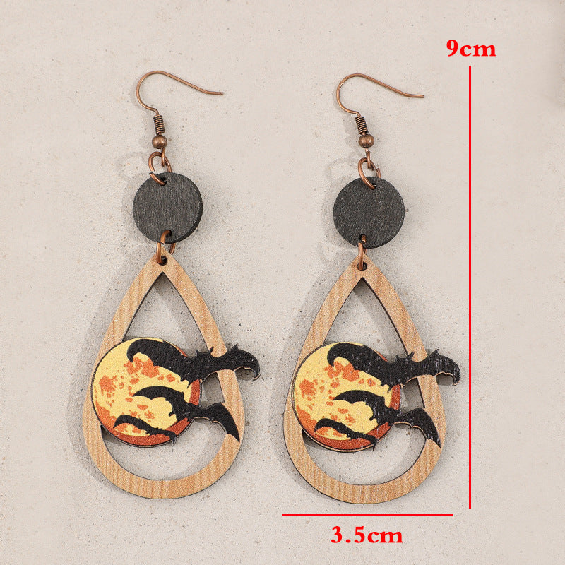 Wholesale Retro  Bat Wooden Drop Earrings Fashion Accessory Gift