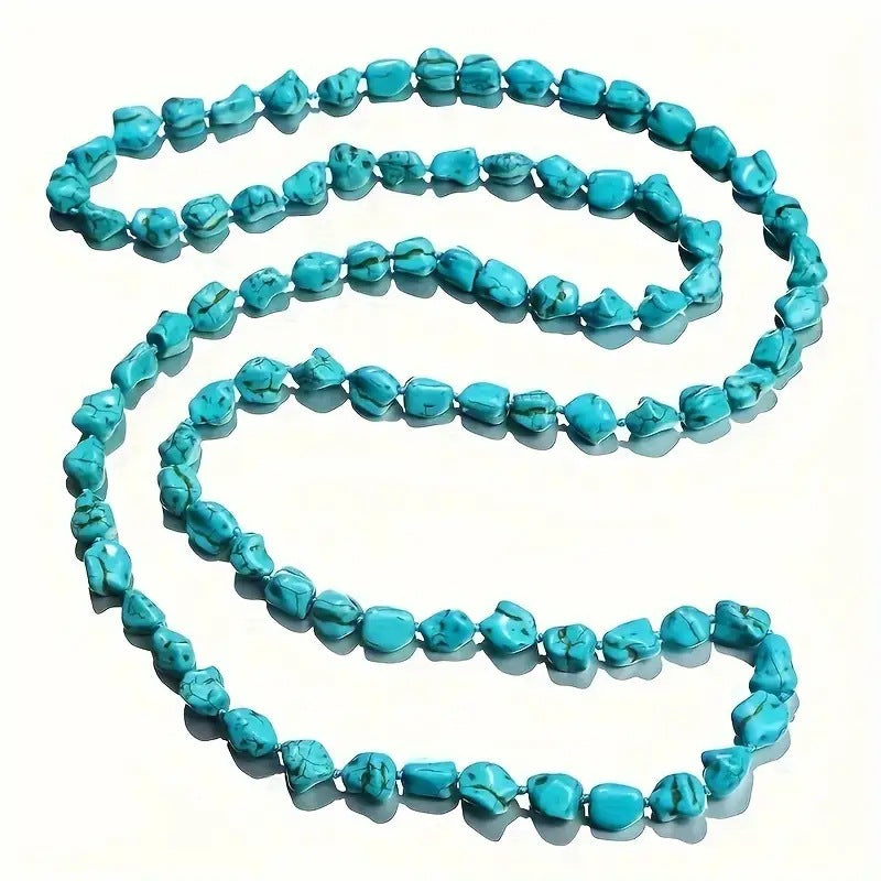 Wholesale 1. 2 meter Hand-knotted Ethnic Style Turquoise Long Necklace