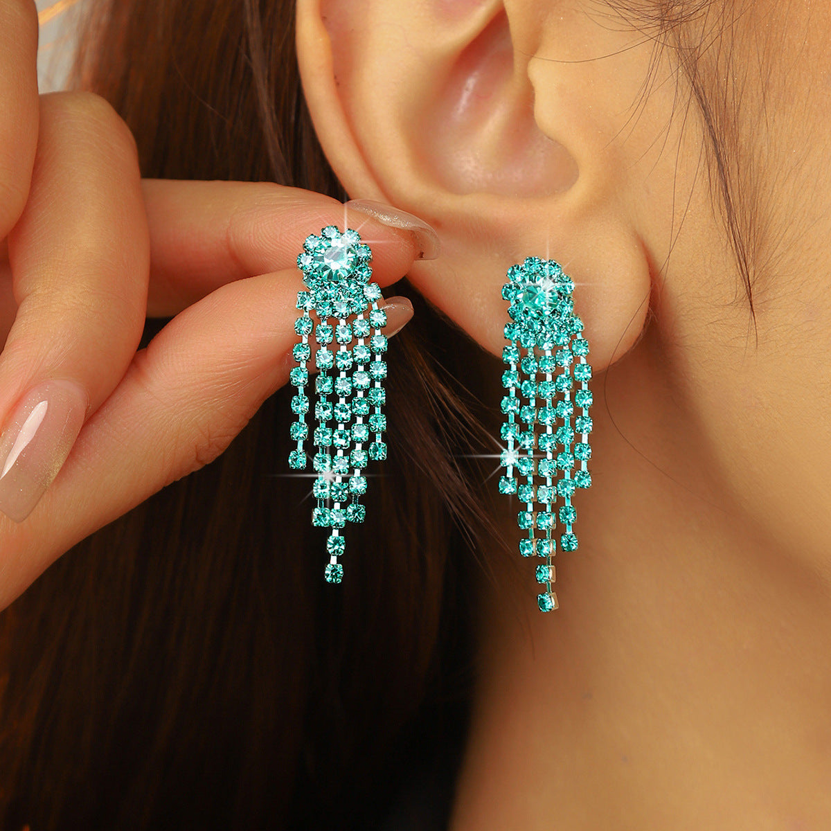 Wholesale Full diamond tassel earrings  colorful earrings