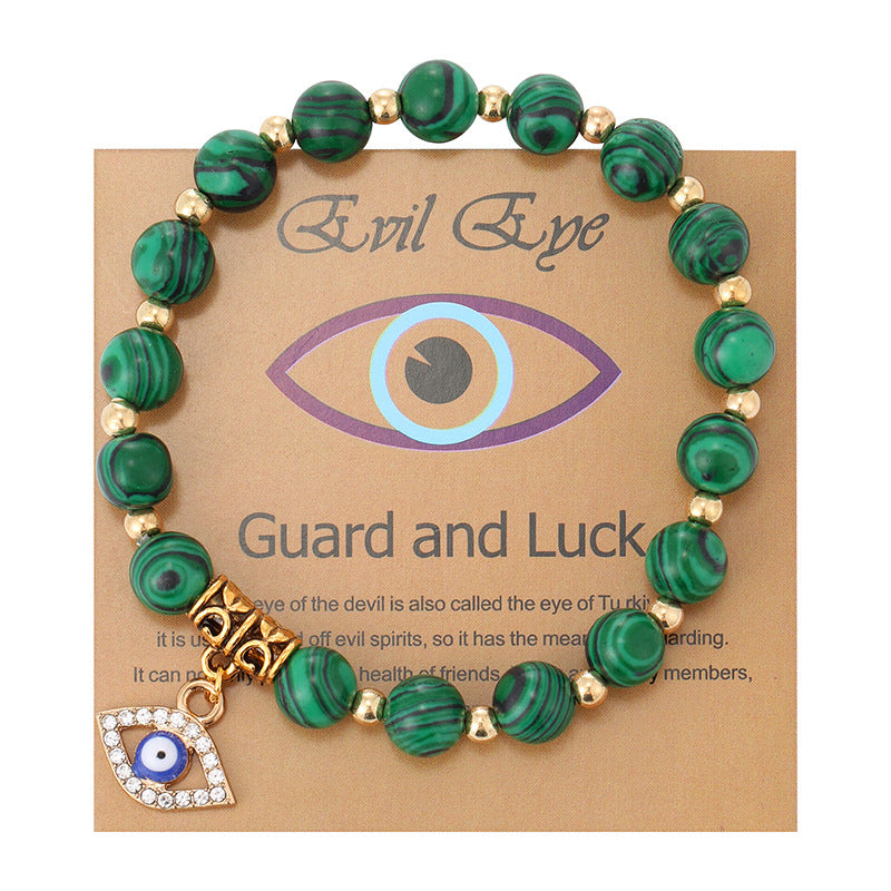 Wholesale  8mm Pink Zebra Stone Bracelet Devil' s Eye Pendant Bracelet