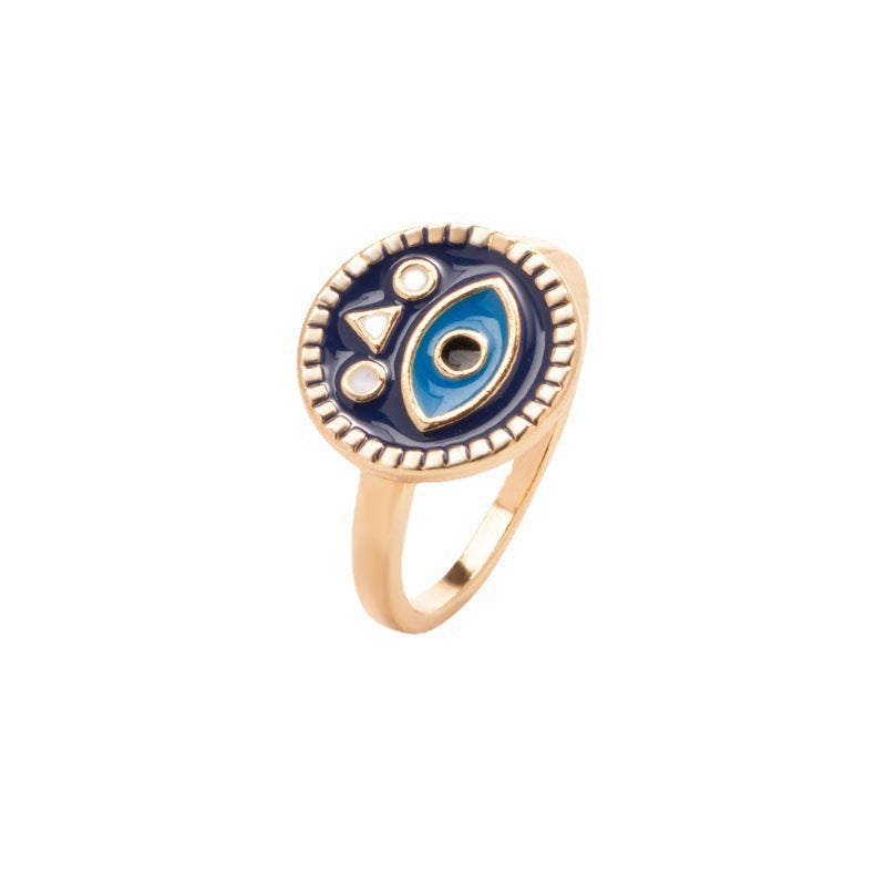 Wholesale Oil Painting Gold Plated Devil Eye Ring Adjustable Rings Stainless Steel ACC-RS-Chens001