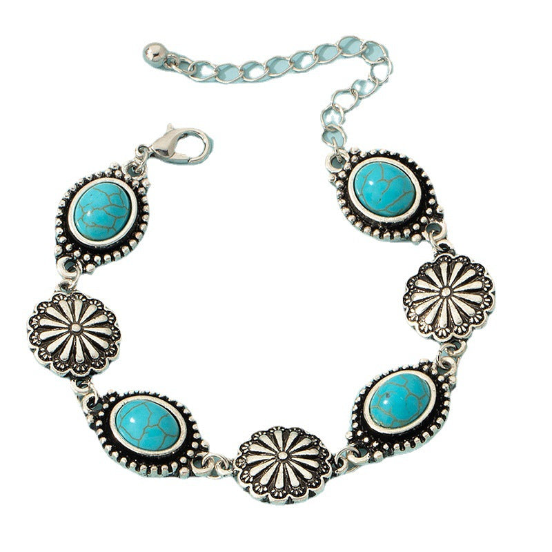 Wholesale Bohemian Turquoise Beaded Bracelet Vintage Alloy Electroplated Boutique Resale
