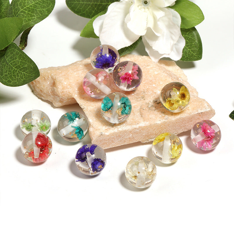 Wholesale Random 50pcs Natural Dried Flower Resin Transparent Gold Foil DIY Pen Keychain Beads ACC-BDS-BLG028