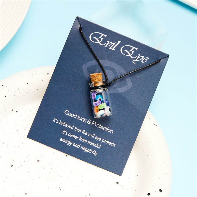 Wholesale  Fashion Devil's Eye Glass bottle pendant card wax rope necklace