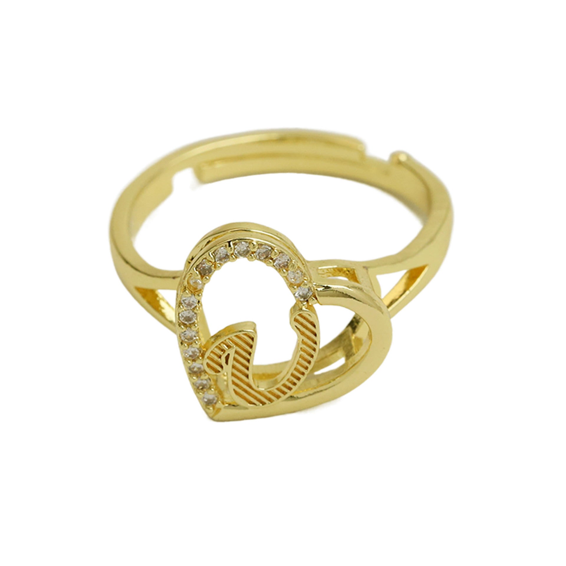 Wholesale  white gold heart-shaped love texture hollow 26 grass English letters open heart ring