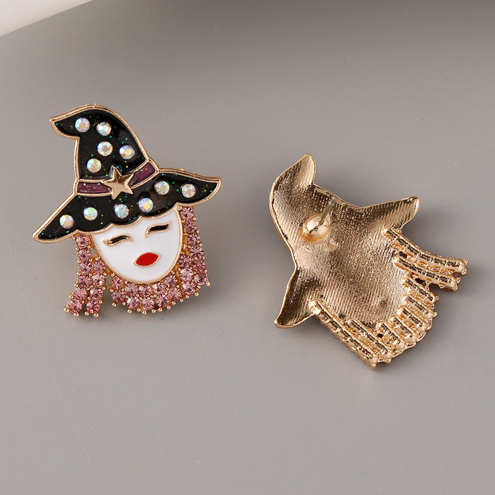 Wholesale Halloween Hat Witch Alloy Oil Drop Diamond Earrings ACC-ES-Jicai001