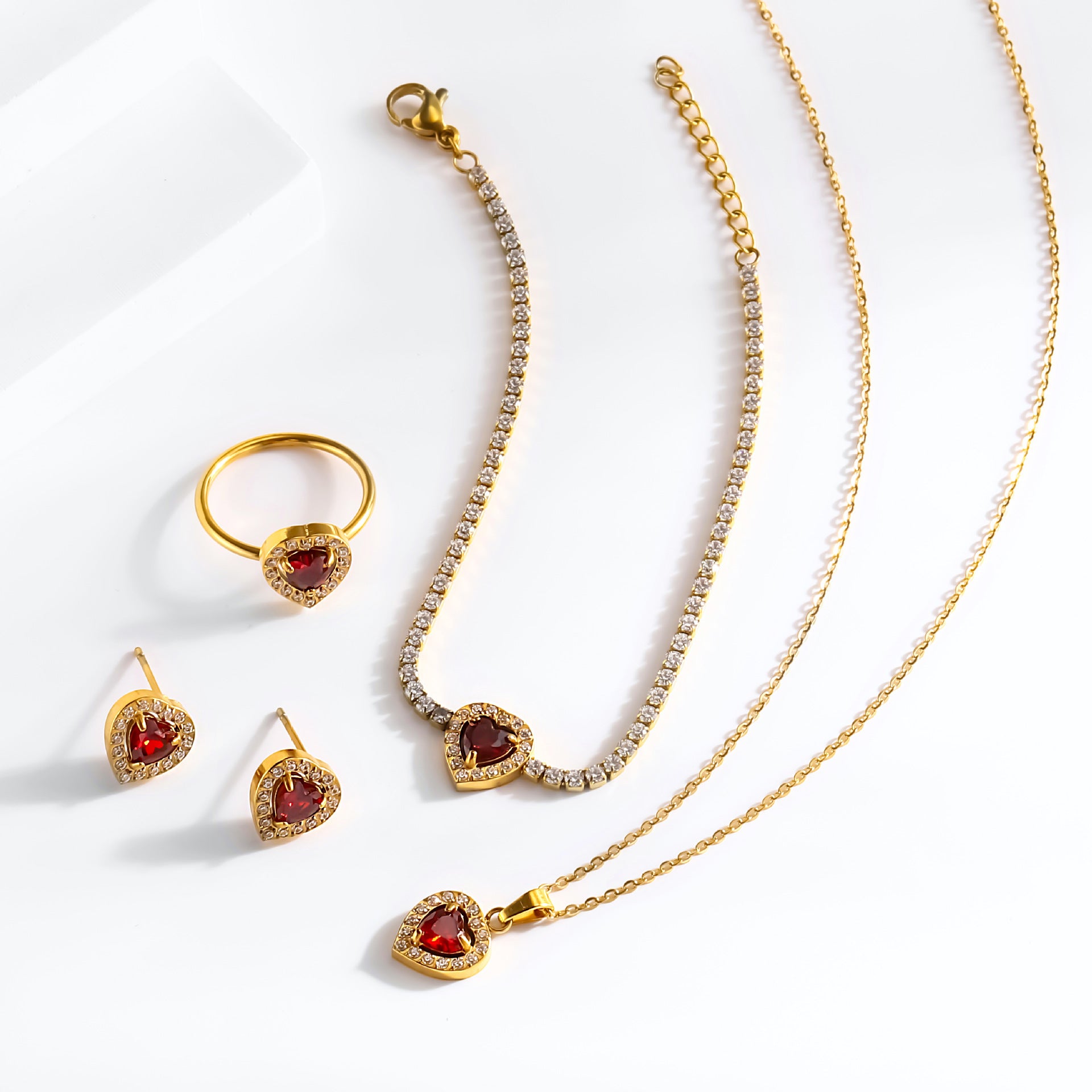 Wholesale  Titanium Steel Peach Heart Zircon Necklace Bracelet suit Set