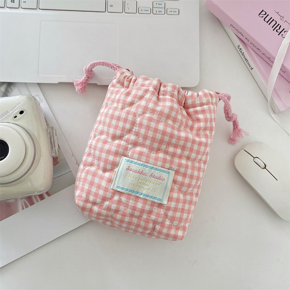Wholesale Stylish Quilted Pink Heart Camera Pouch Soft Padded Storage Bag For CCD Polaroid Travel