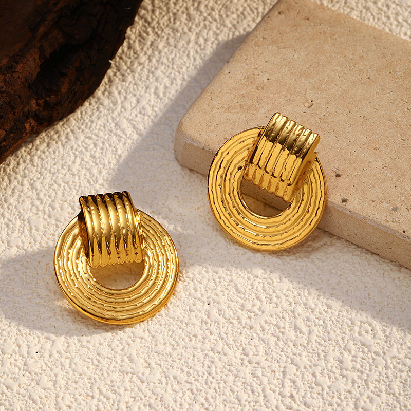 Wholesale Versatile Stainless Steel 18K Asymmetrical Geometric Earrings