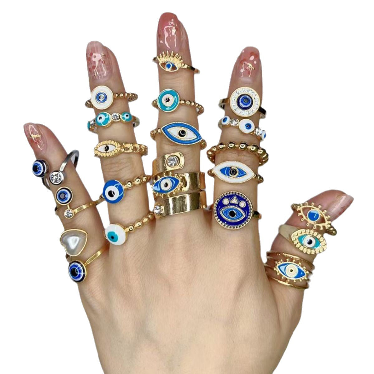 Wholesale Oil Painting Gold Plated Devil Eye Ring Adjustable Rings Stainless Steel ACC-RS-Chens001