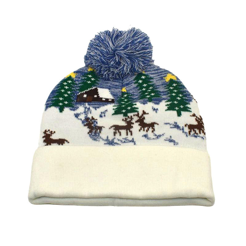 Wholesale Winter warm hat with fur ball Christmas elk knitted beanie