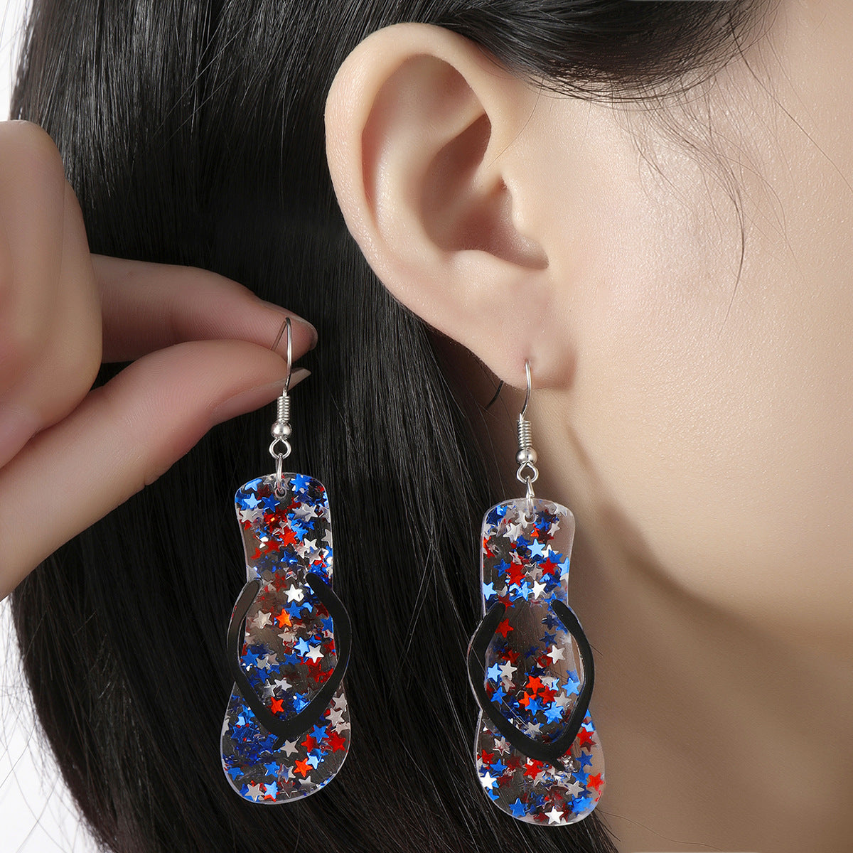 Wholesale  US Independence Day National Day Bikini Flip Flops Acrylic Personality Earrings