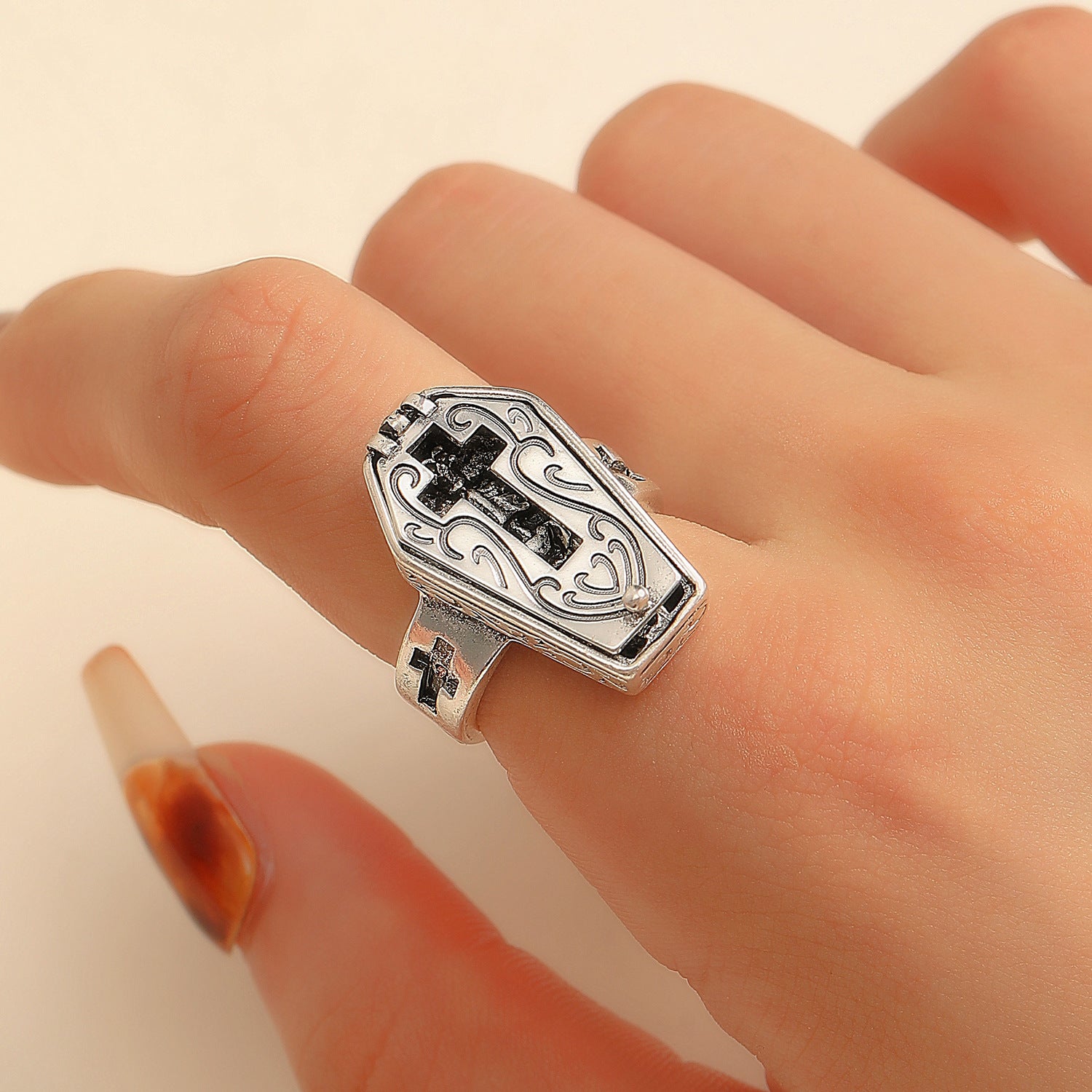 Wholesale Copper Gothic Skull Cross Open Ring - Trendy Unisex Jewelry Gift