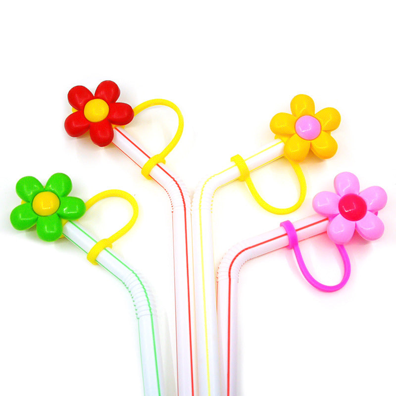 Wholesale 10PCS Plant Flowers Silicone Straw Tube Cap Straw Sleeves Straw Decorations