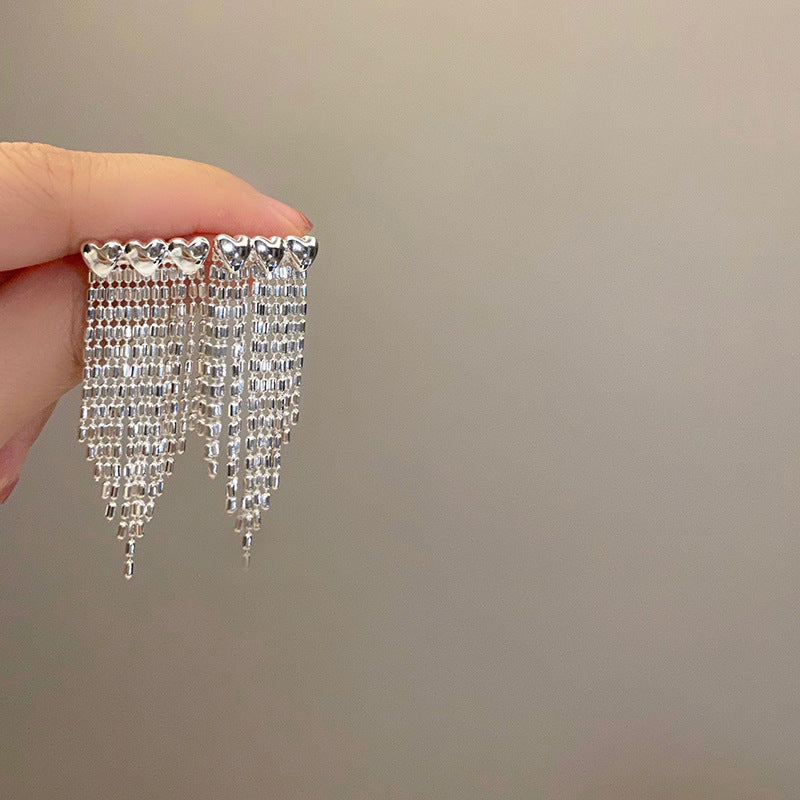 Wholesale Silver needle  love tassel earrings
