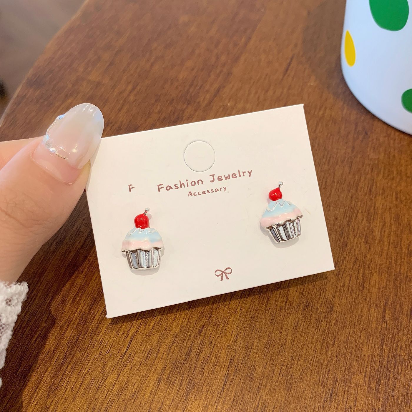 Wholesale Sweet and cute strawberry cake ice cream dessert earrings silver needle light luxury design girly heart earrings