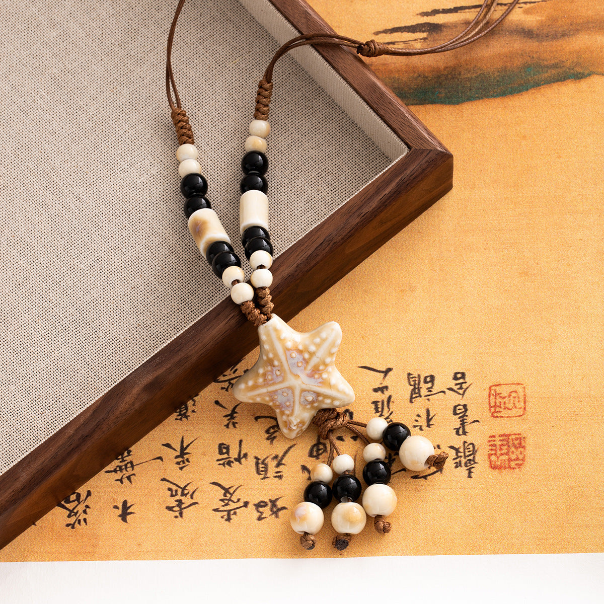 Wholesale  Bohemian colorful starfish ceramic beaded retro necklace