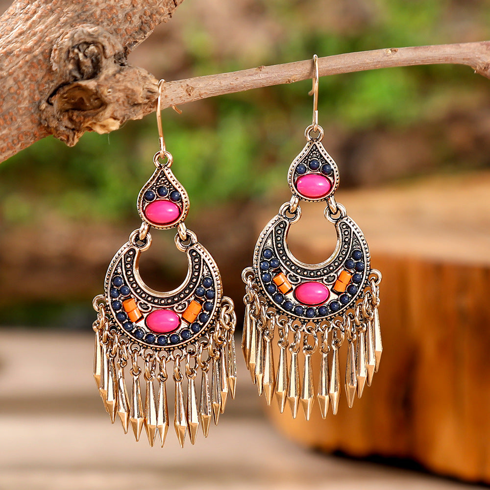 Wholesale Ethnic Style Colorful Tassel Earrings Zinc Alloy Fashion Accessory