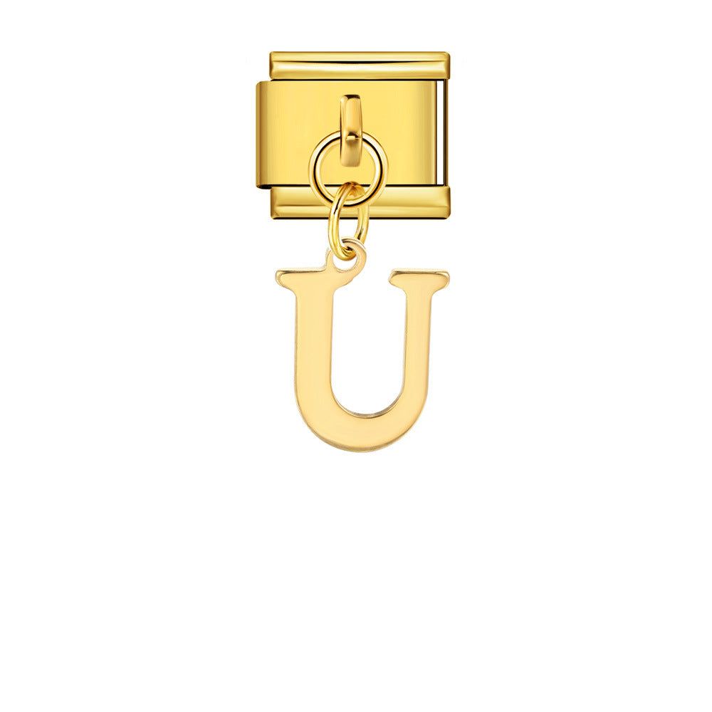Wholesale Italian Charm Bracelet 9mm DIY Gold Simple Letter Creative Stainless Steel Composable Bracelet