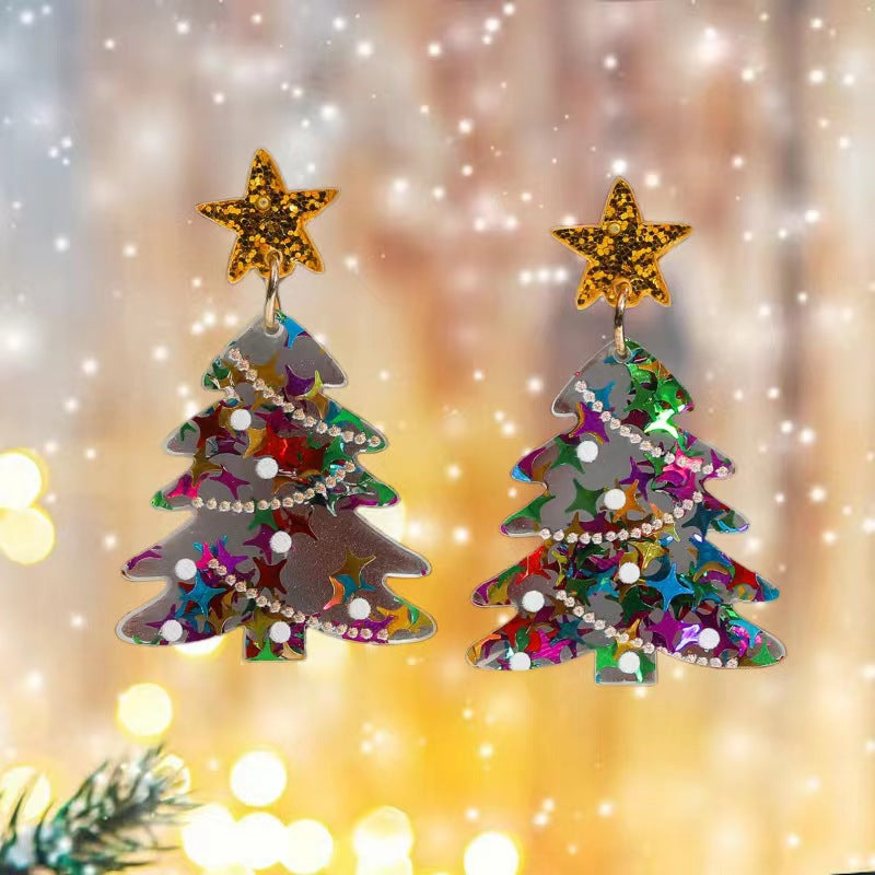 Wholesale Acrylic Star Glitter Christmas Tree Earrings ACC-ES-XuanMo007