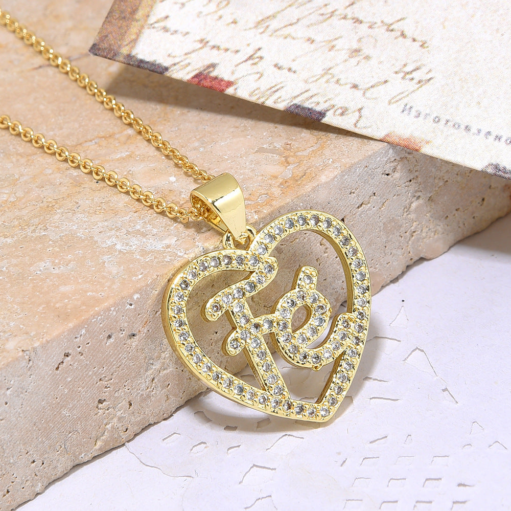 Wholesale Zircon geometric letter heart-shaped vintage necklace