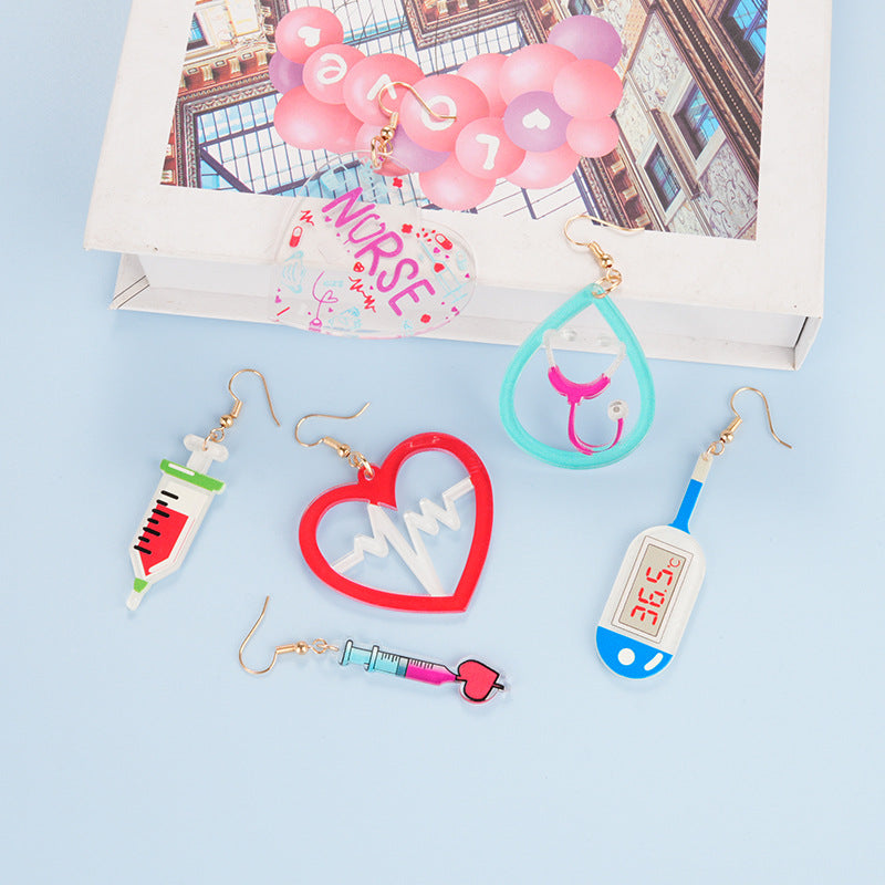 Wholesale Acrylic  Nurses Day Earrings Pink Blue Earrings