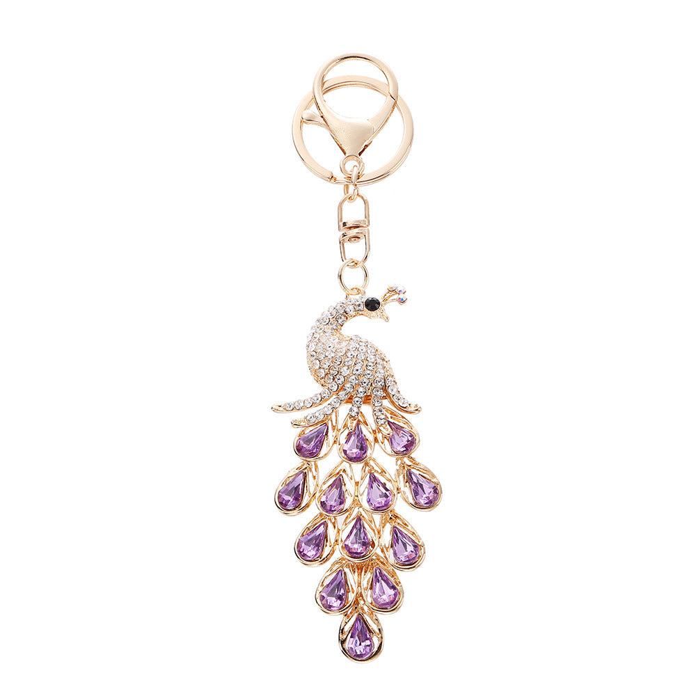 Wholesale Stylish Rhinestone Peacock Keychain,  Fashion Bag Charm for Women,  Creative Gift