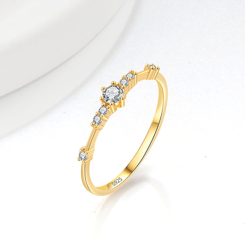 Wholesale 925 sterling silver plated with 14K gold 7 small diamond ring