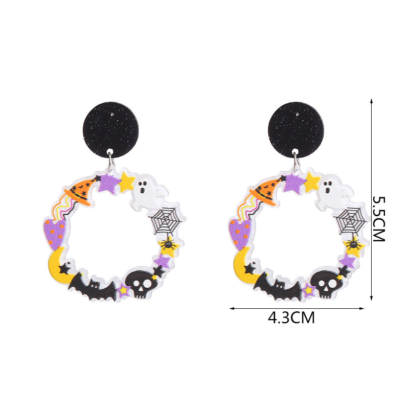 Wholesale  Pumpkin Cat Skull Funny Exaggerated Acrylic Halloween Earrings