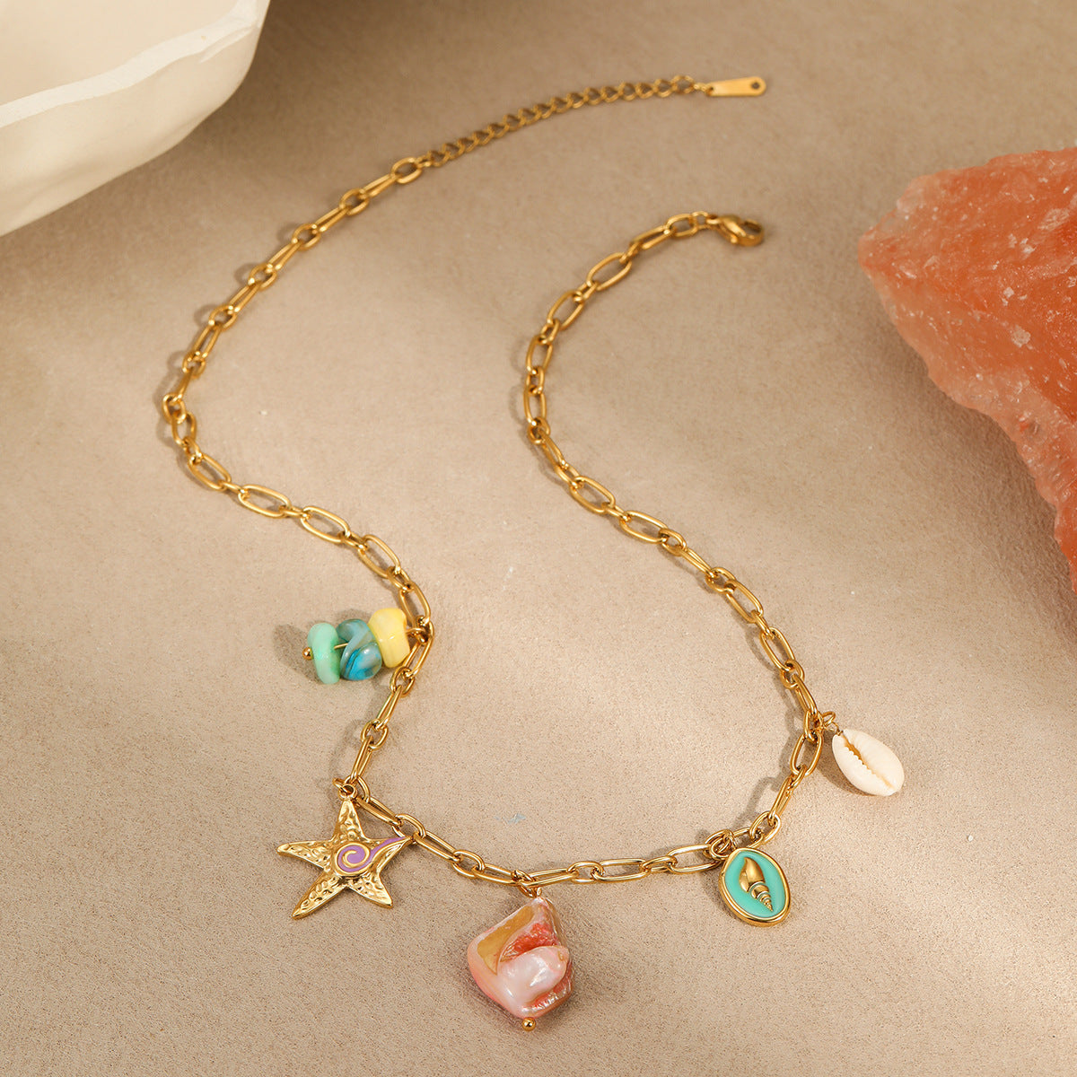 Wholesale stainless steel necklace shell conch natural stone pendant necklace