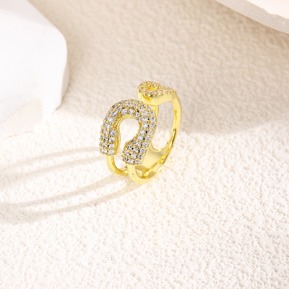 Wholesale 18k copper plated open paper clip adjustable ring