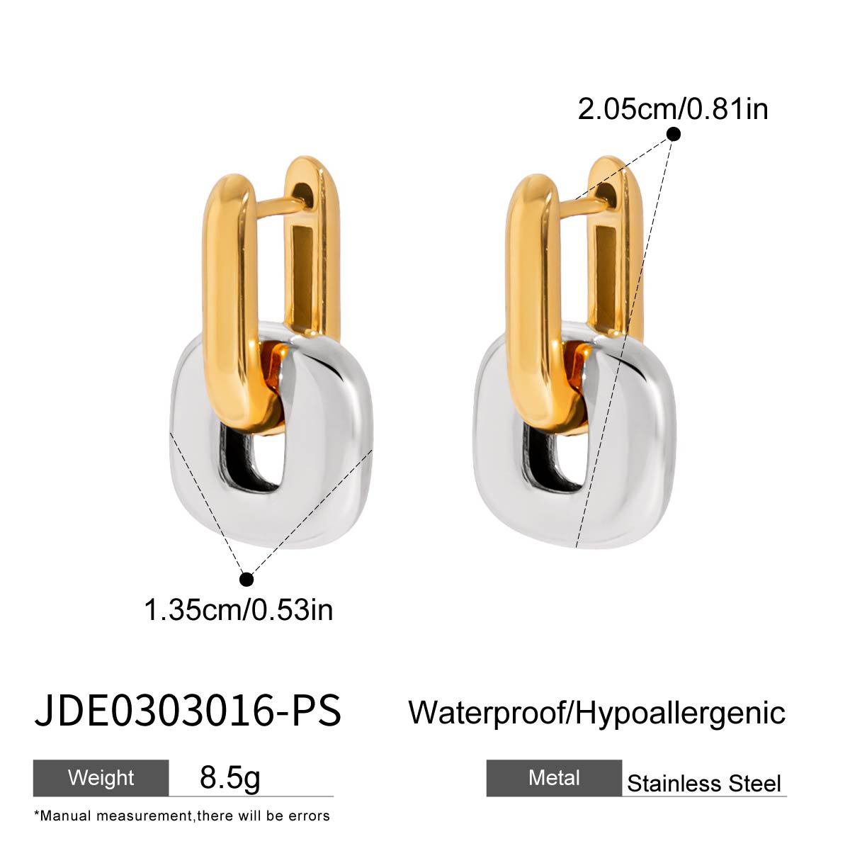 Wholesale 18K gold stainless steel oval stitching earrings