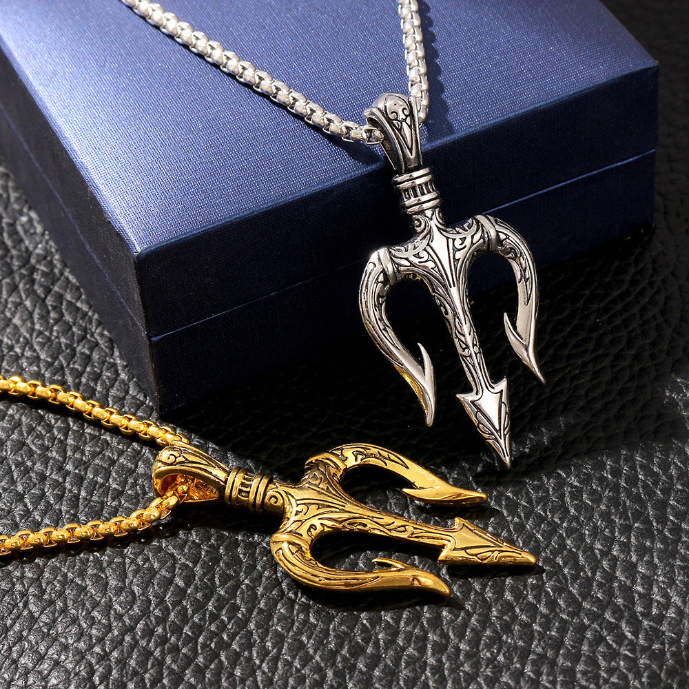 Wholesale retro trident metal personality pendant necklace