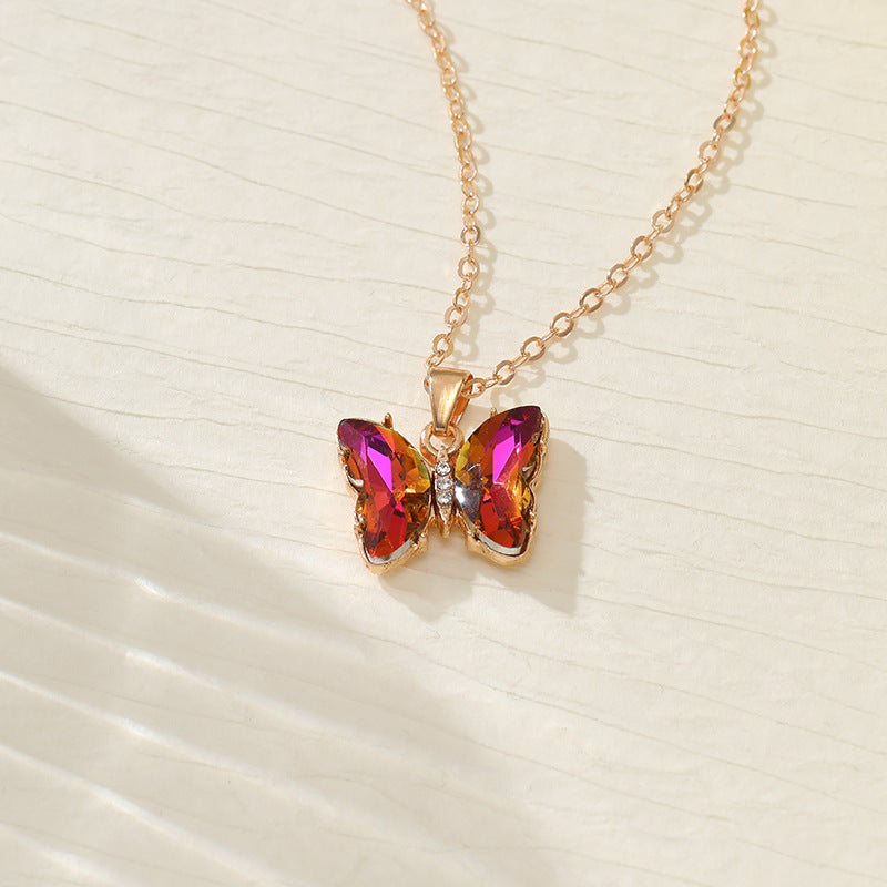 Wholesale Colorful Inlaid 3-piece Earrings Necklace Ring Butterfly Diamond Necklace ACC-RS-YunJin003