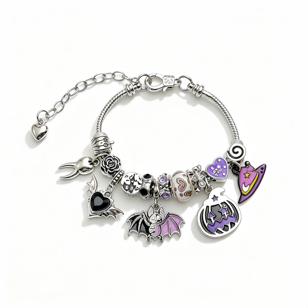 Wholesale Adjustable  Bead Bracelet With Pumpkin Bat Owl Skull Charms Vintage Zinc Alloy Unisex Jewelry Gift