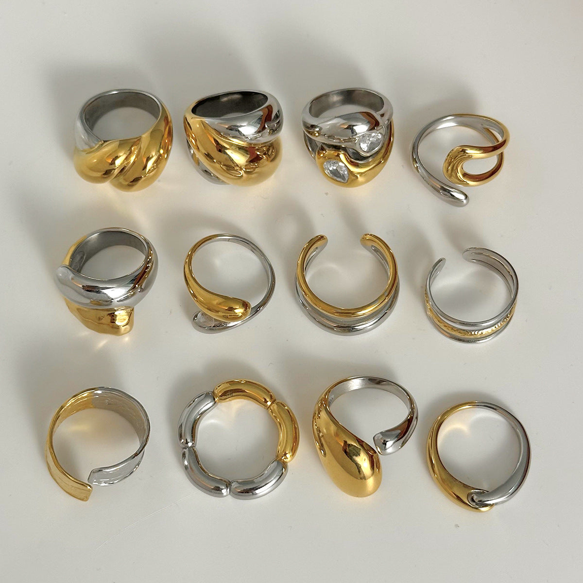 Wholesale  18k gold stainless steel gold and silver color matching round diamond ring