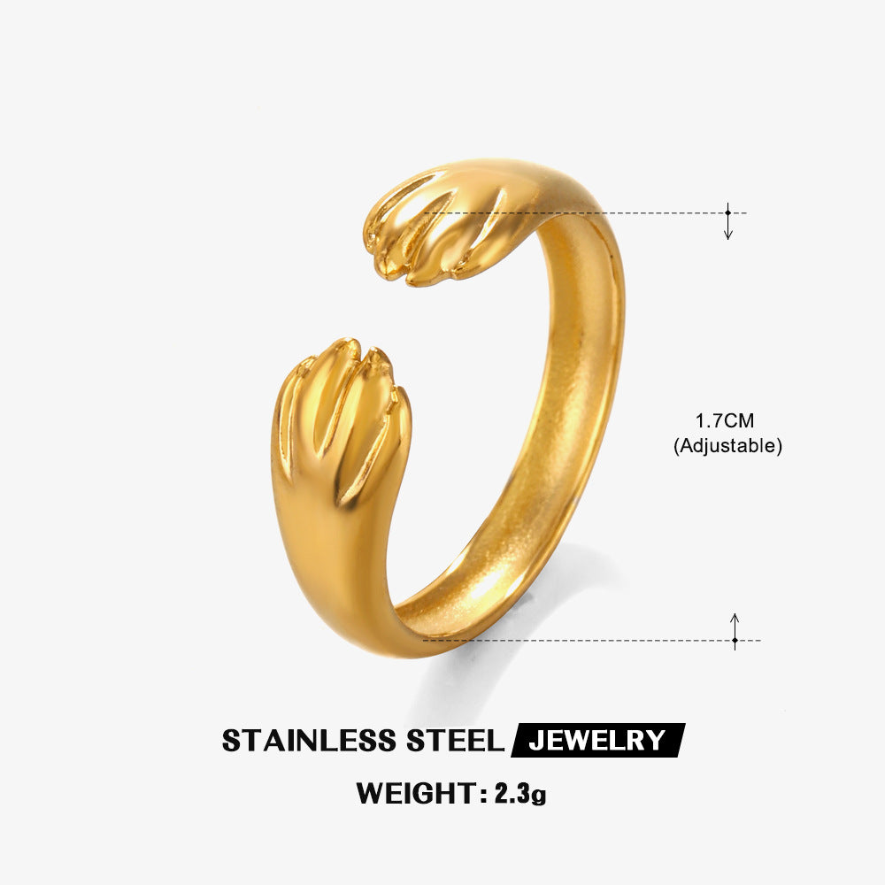 Wholesale Stainless Steel Love Heart 18K Gold Plated Open Adjustable Ring