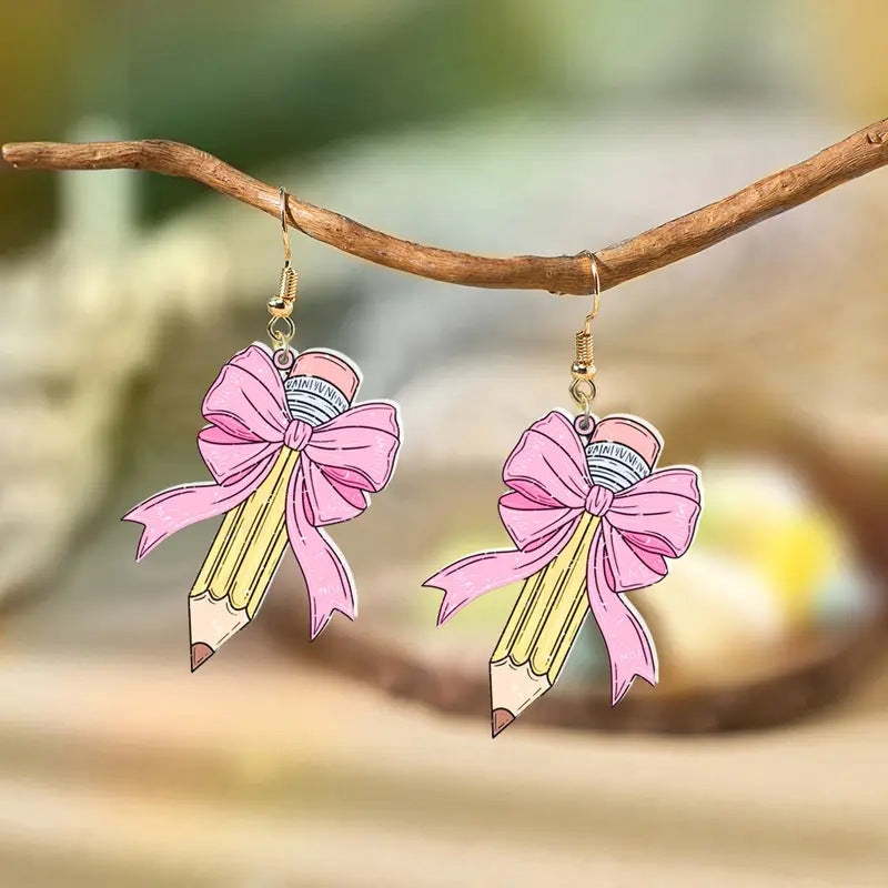 Wholesale Back to School Season Bow Pencil 2D Acrylic Earrings